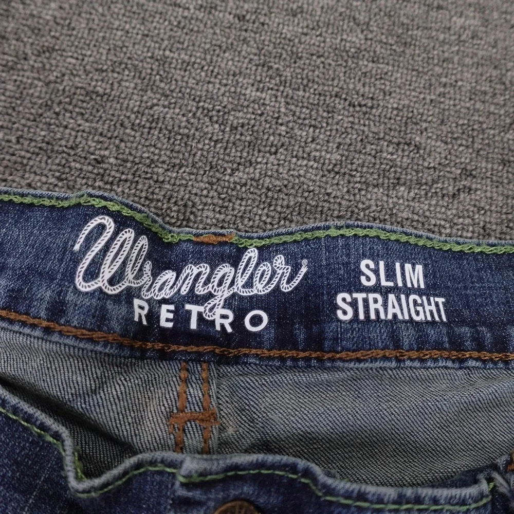 Wrangler Retro Slim Straight Jeans Mens 38x26 Blue Medium Wash Stretch Denim